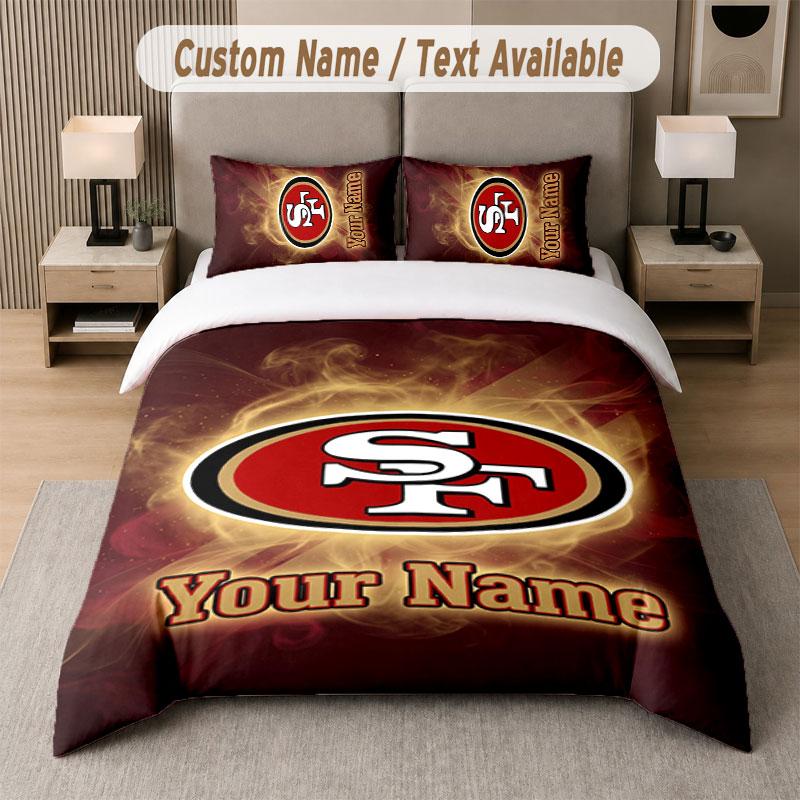 Custom Bedding Set San Francisco 49ers Pattern, Print Name Text 1 Duvet Cover Plus 2 Pillowcases Home Textile