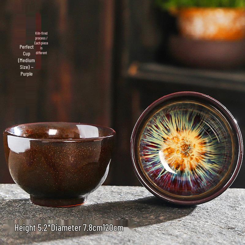 Jian Zhan Kiln-Change Ceramic Sand Gold Tea Cup - Hat-Shaped Tea Tasting Bowl