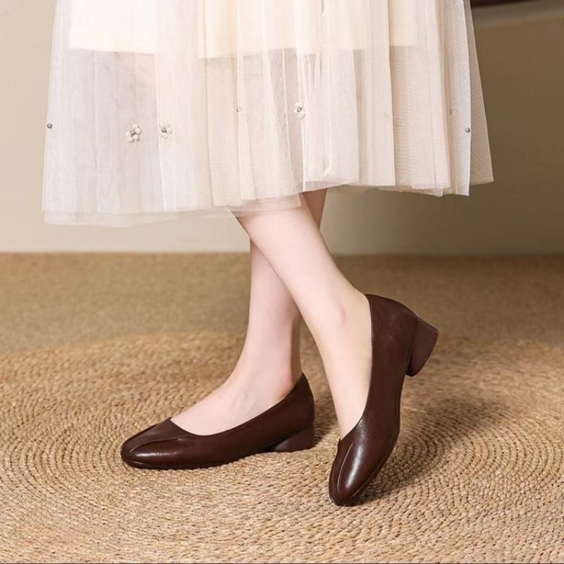 Single Shoe Women's New Soft Leather Flat Shoes, Large Size, Soft Sole Shoes