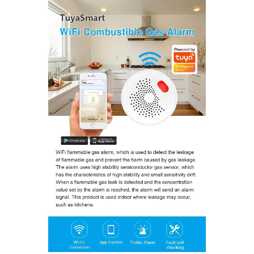 WIFI/zigbee Natural Gas Sensor Combustible Household Smart LPG Gas Alarm Detector Leakage Sensor Fire Safety Work with Tuya App