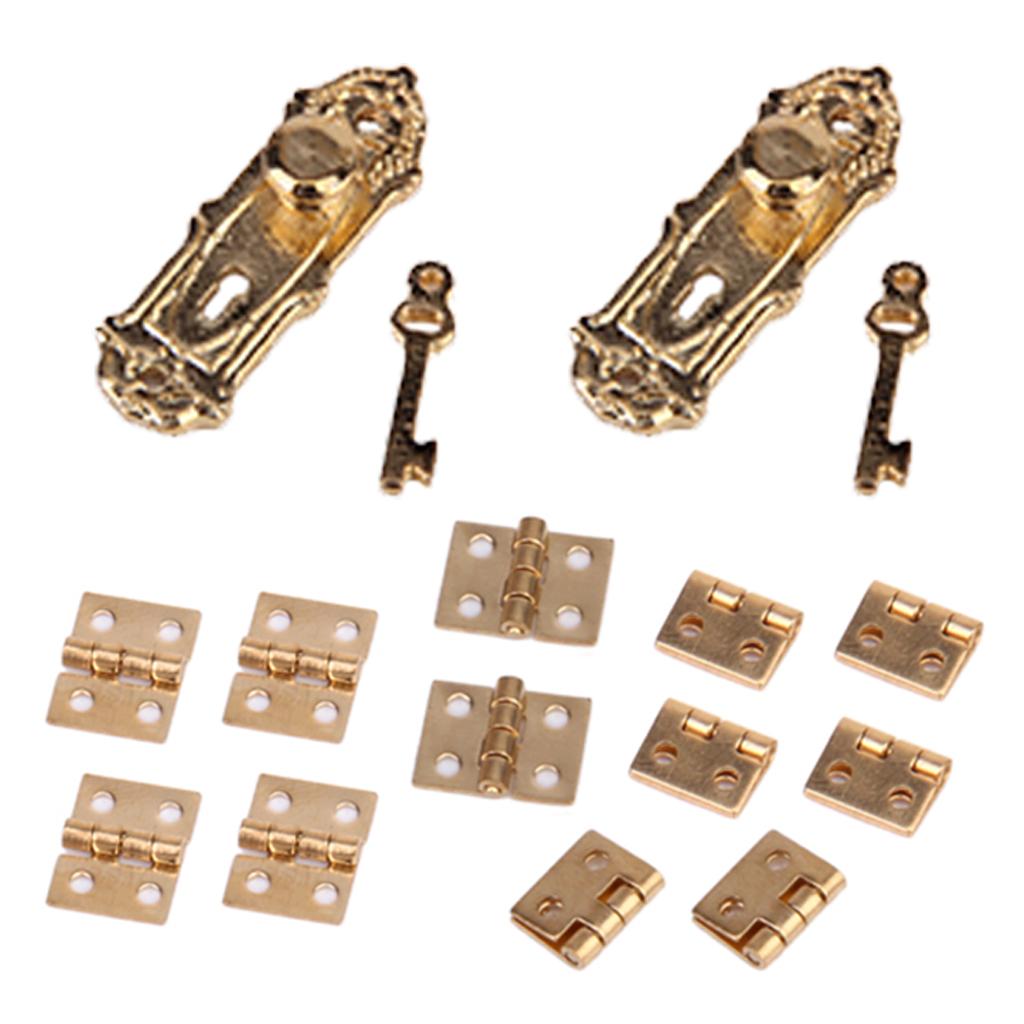Miniature Vintage Door Lock with Keys And Hinge for 1/12 Dollhouse Furniture