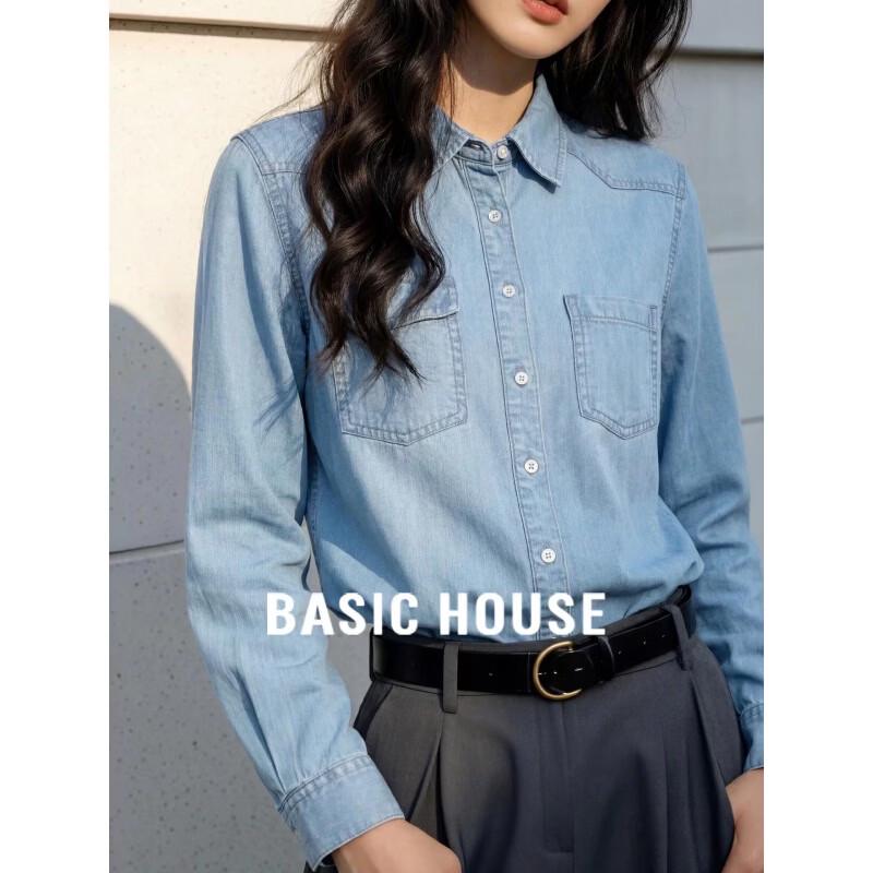 Basic House Women s Long Sleeve Denim Shirt M