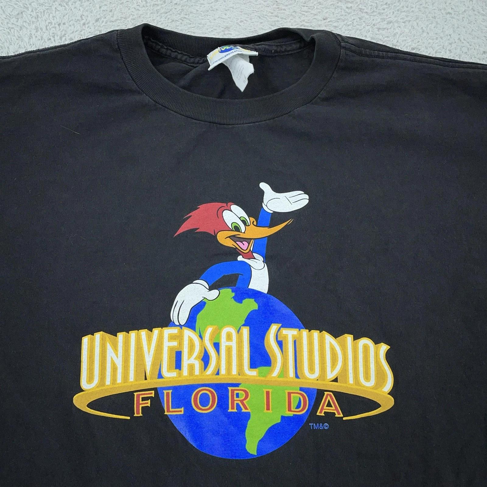 Vtg Universal Studios Florida Woody Woodpecker Tee Shirt Mens 2XL Black 4XL