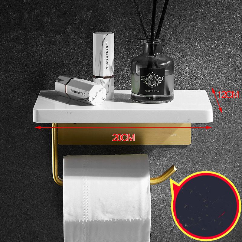 White Marble Bathroom Paper Holder with Phone Holder Brushed Gold Paper Roll Holder Tissue Holder Rack Toilet Paper Holder