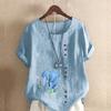 Women's Fashion Elephant Print Short Sleeve T-shirt Loose Cotton Shirt Casual Loose Summer Blouse Tops Plus Size