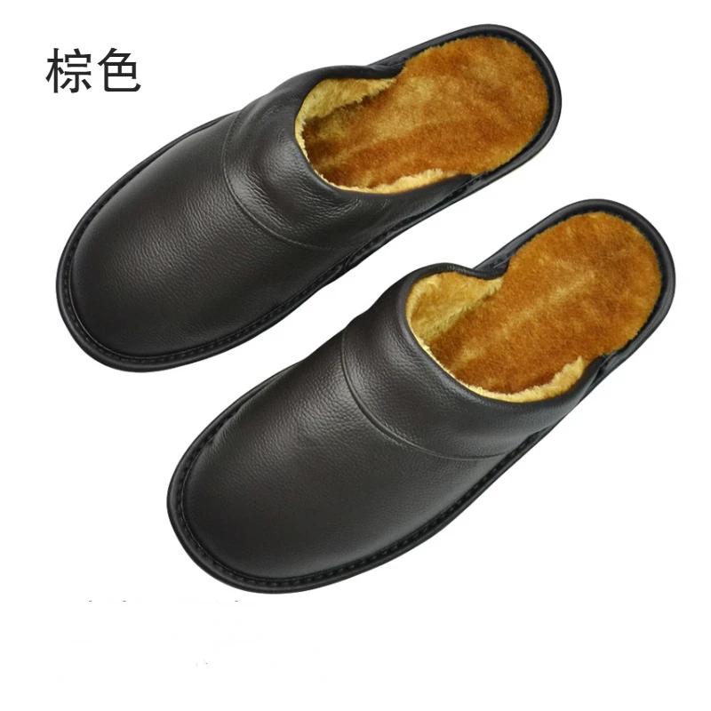 Luxury Cow Split Leather Men's Handmade Men Home Slippers Spring Slip on Soft Comfortable Black Brown Bedroom Indoor Flat Shoes