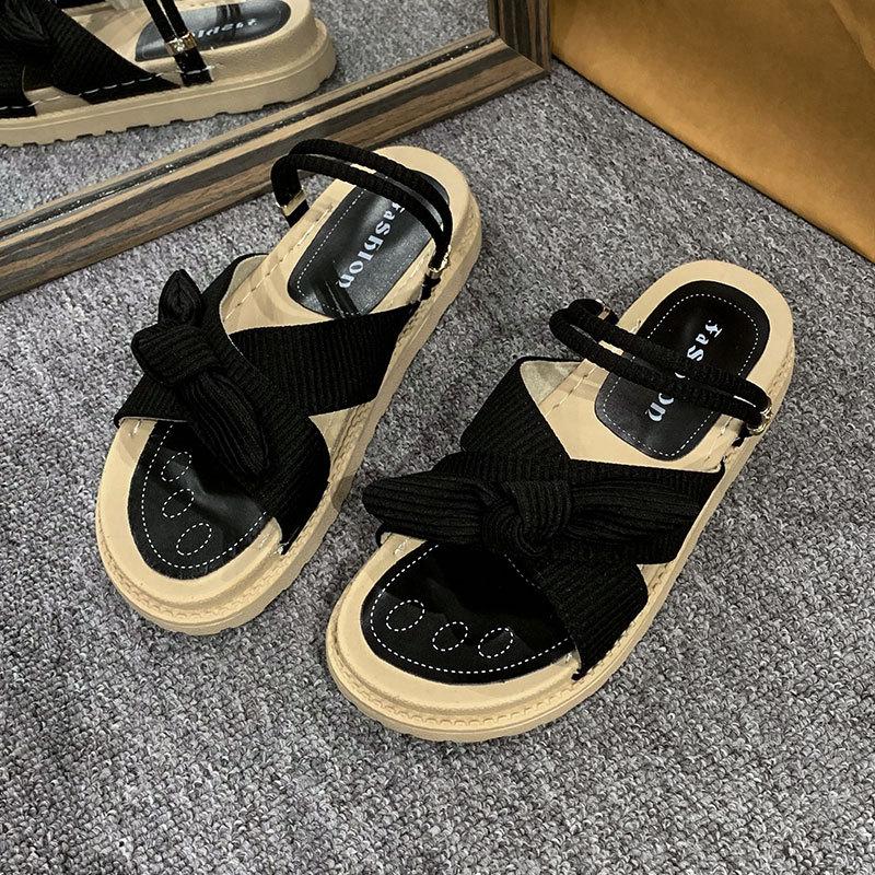 Two sandals for women's summer wear 2025 new ins trendy with skirt thick-soled fairy style student flat slippers