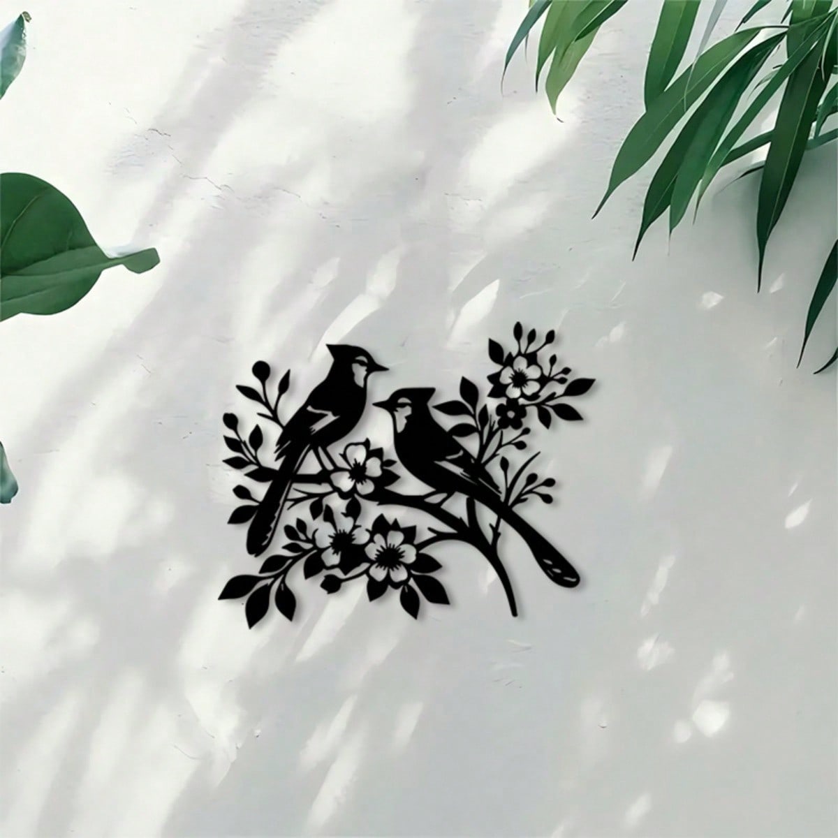 

Iron Wall Art Bird on Flower Branch Home Garden Decor Metal Sculpture