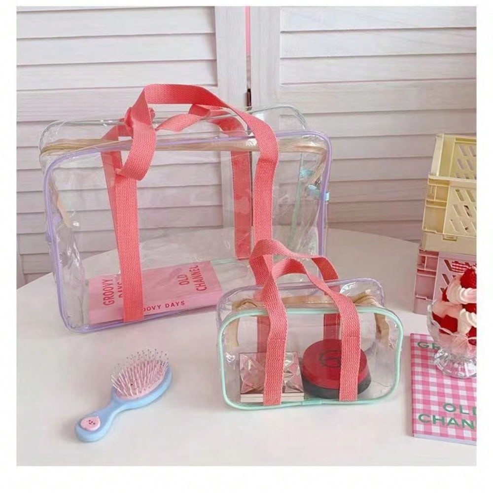 Korean Ins Cream Color Large Capacity, Swimming Transparent Water Beach Bag Storage Bag Macaron Toilet Bag