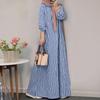 ZANZEA Women Casual Round Neck Long Sleeve Loose Stripe Long Dress