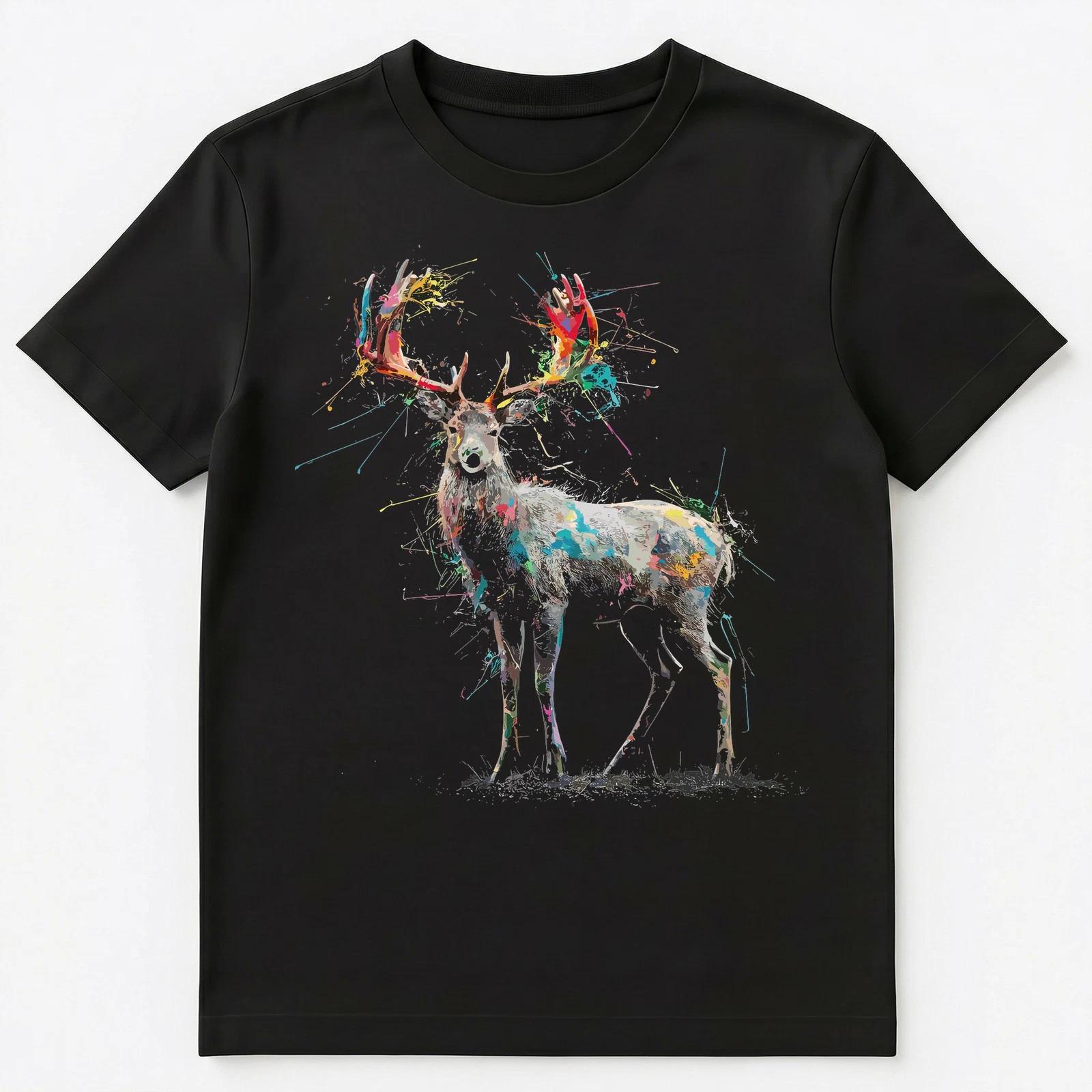 

Colorful Paint Splash Deer Art Graphic Unisex T-Shirt M