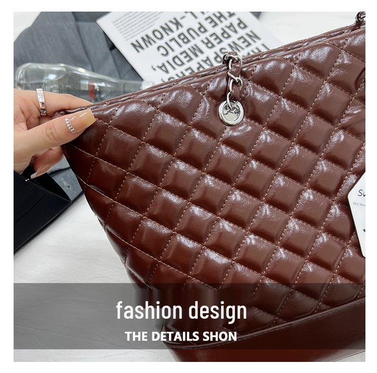 Autumn/Winter Diamond Pattern Women's Large Capacity Crossbody Tote - Fashionable Retro Solid Color