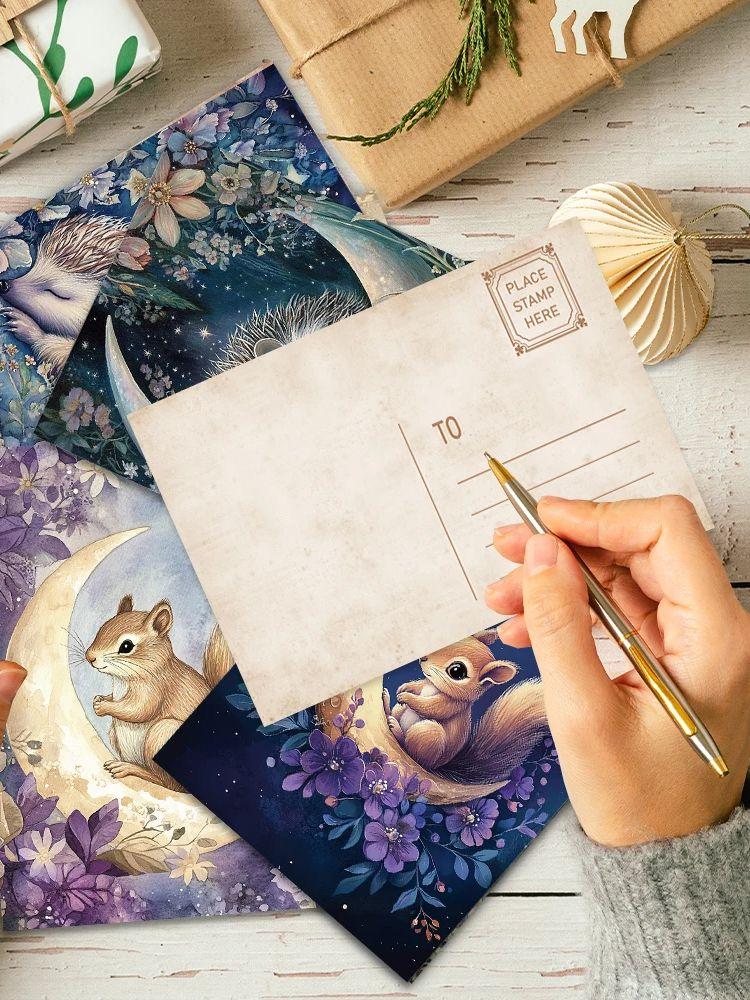 32pcs, Animal Moon Postcards, Wall Stickers, Message Cards, Cards, DIY Postcards, Souvenir Postcards, Holiday Decorations