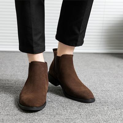 Botas Chelsea Masculinas Retro de Camurça Largas Estilo Britânico Botas de Cano Curto Calçados Casuais Outono Inverno Botas Confortáveis de Calçar