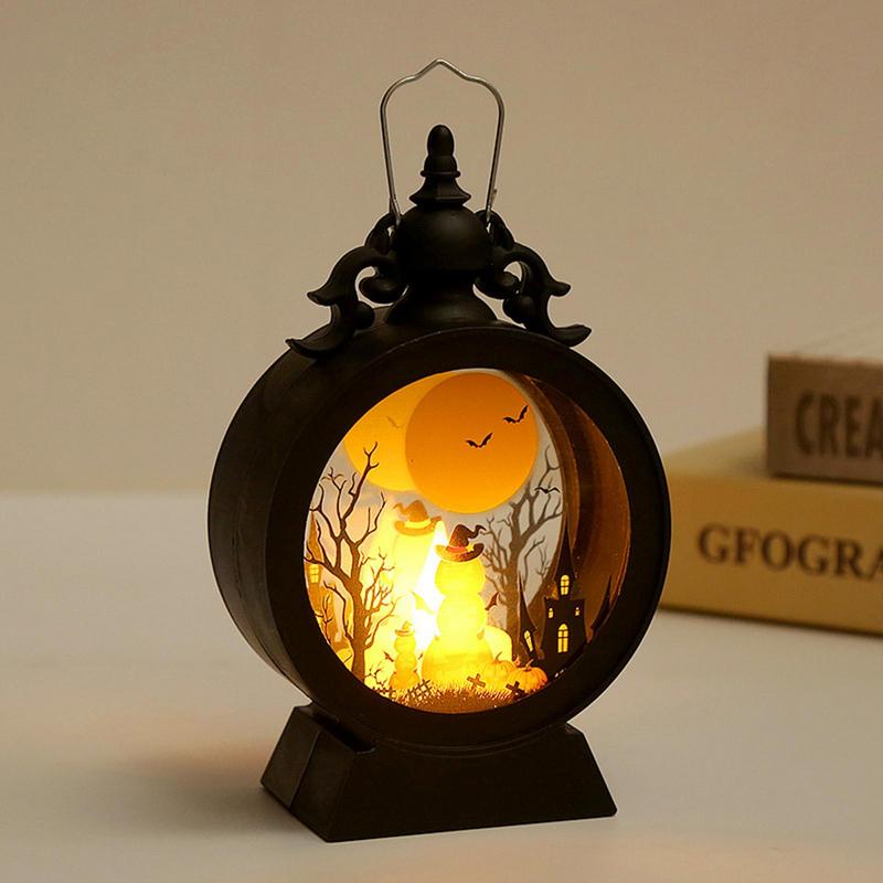 Halloween Witch Pumpkin Lantern Portable LED Vintage Castle Lantern For Table Centerpieces Windows Walls Decoration