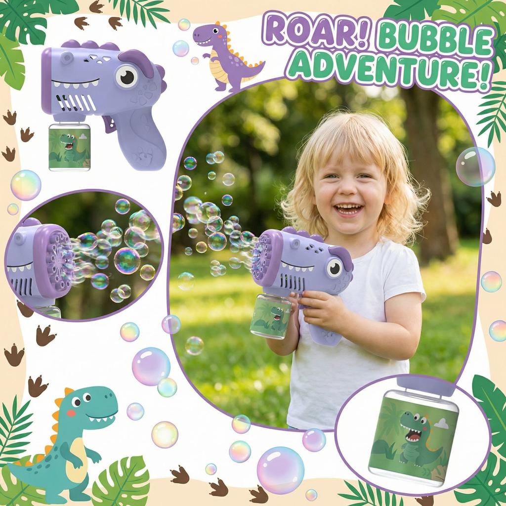 Dinosaur Themed Automatic Bubble Machine Battery Version Handheld Bubble Toy (Without Battery)180ml