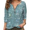 Women Long Sleeve Sequin Tops Round Neck Zipper Half Placket Plus Size Pullover Sweatshirt