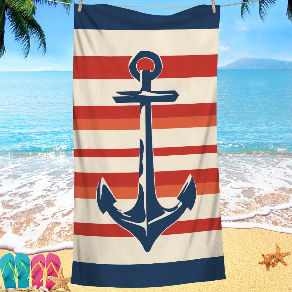 

Nordic painted ship anchor digital-printed polyester Superfine fiber double-sided fleece Beach vacation bath towel, beach towel W30*H60(CM)