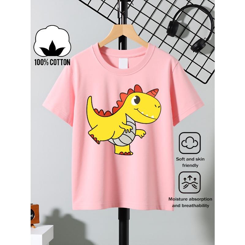 European Sizes Boys' Cotton T-shirt Yellow Dinosaur with Red Spikes , Ideal for Outdoor Activities, Soft Knitted Top, Comfortable And Breathable