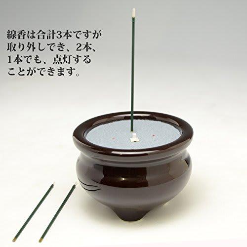 Hasegawa Buddhist Altar, Sanyasuragi Electronic Incense Sticks with Red Glowing Tips, 3-Stem (3-Inch), Brown, with Ceramic Incense Burner, Battery Inc