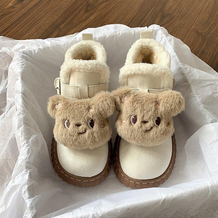 

Снігові чоботи з ведмежою головою жіночі зимові нові оксамитові теплі високі бавовняні чоботи милі студентські туфлі Maillard на плоскій підошві 40