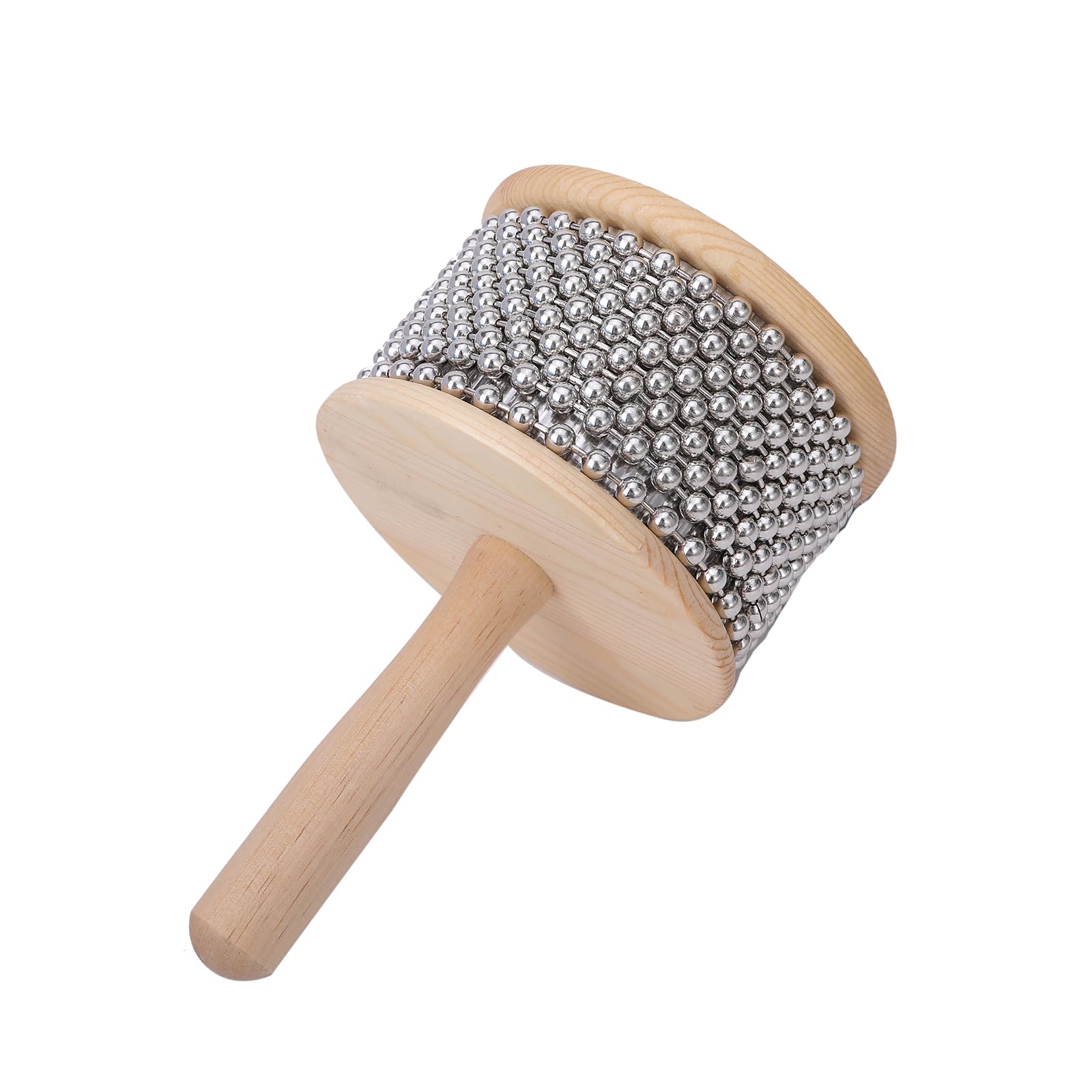 

Aupuru Cabasa Wooden Percussion Instrument, Large, 11cm Diameter, Metal Bead Chain, Cylinder Pop, Hand Shaker, Cylindrical Instrument, Bell,