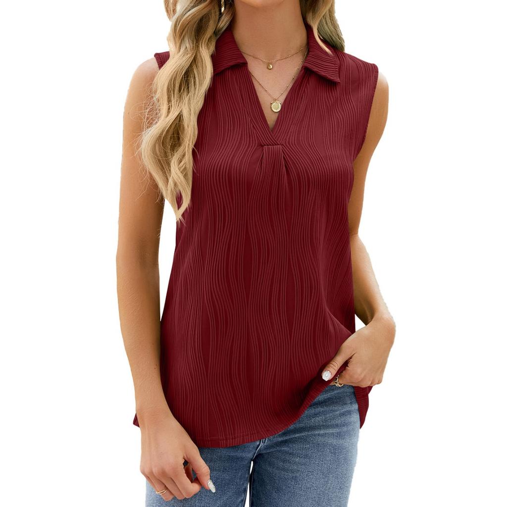 Summer New Solid Color Lapel Loose Sleeveless Tank Top for Women Amazon Cross-border European American Casual Women's Top In Stock
