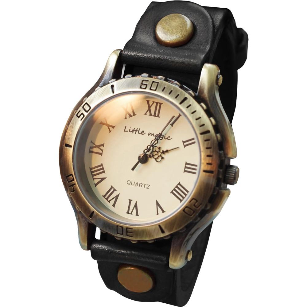 

[Little Magic] [Japanese leather that changes over time] movement] [Metal allergy compatible] Watch Men s Women s Antique Style/Old Clock (Black L
