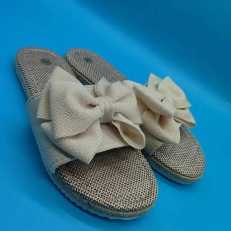 

Модная женская обувь 2024 года, женские тапочки высокого качества с открытым носком, летние повседневные тапочки, женская обувь на плоской подошве с бантом, женская обувь для отдыха на открытом воздухе Zapatos 43 абрикосовый