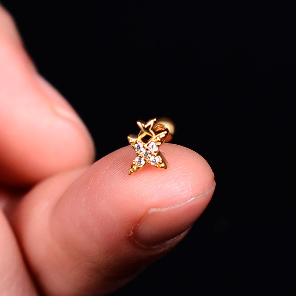 1pcs New Style Stainless Steel Ear Piercing Cz Stud Earrings Snake Moon Round Ball Arc Cartilage Helix Conch Screw Back Earring