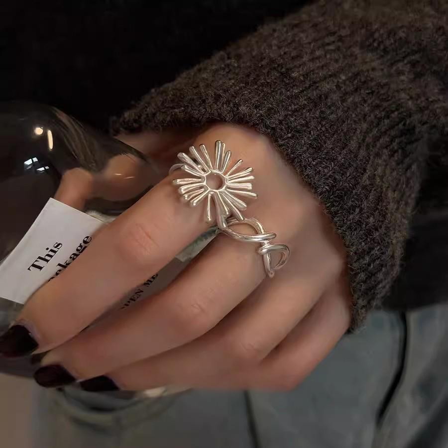 1 buc Inele Argintiu Foc de Artificii cu Linii Decupate Irregulate pentru Femei, Cupluri, cu Simț Unic al Designului, Accesorii Bijuterii Clasice de Petrecere, Cadou