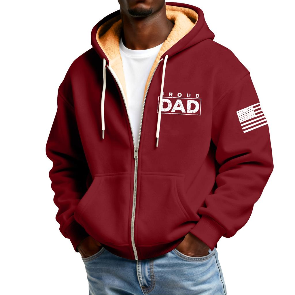 Men's Print Fleece-Lined Zip-Up Pocket Hooded Sweatshirt Cardigan Men's Casual Sweatshirt Cardigan