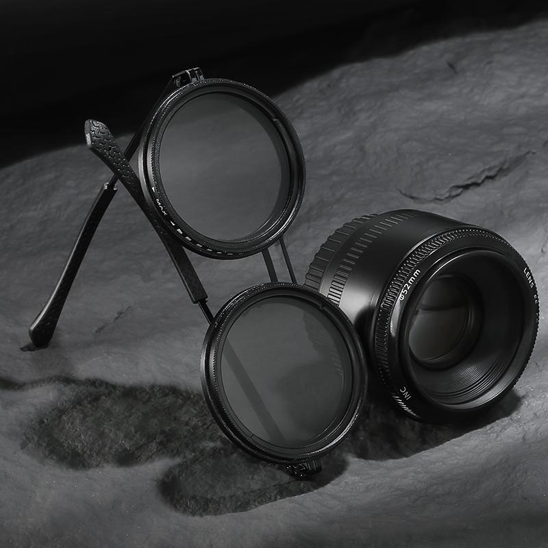 2026 New Style Vintage-Inspired Round Frame Glasses with Black Lenses - Adjustable, Color-Changing, Stainless Steel Temples