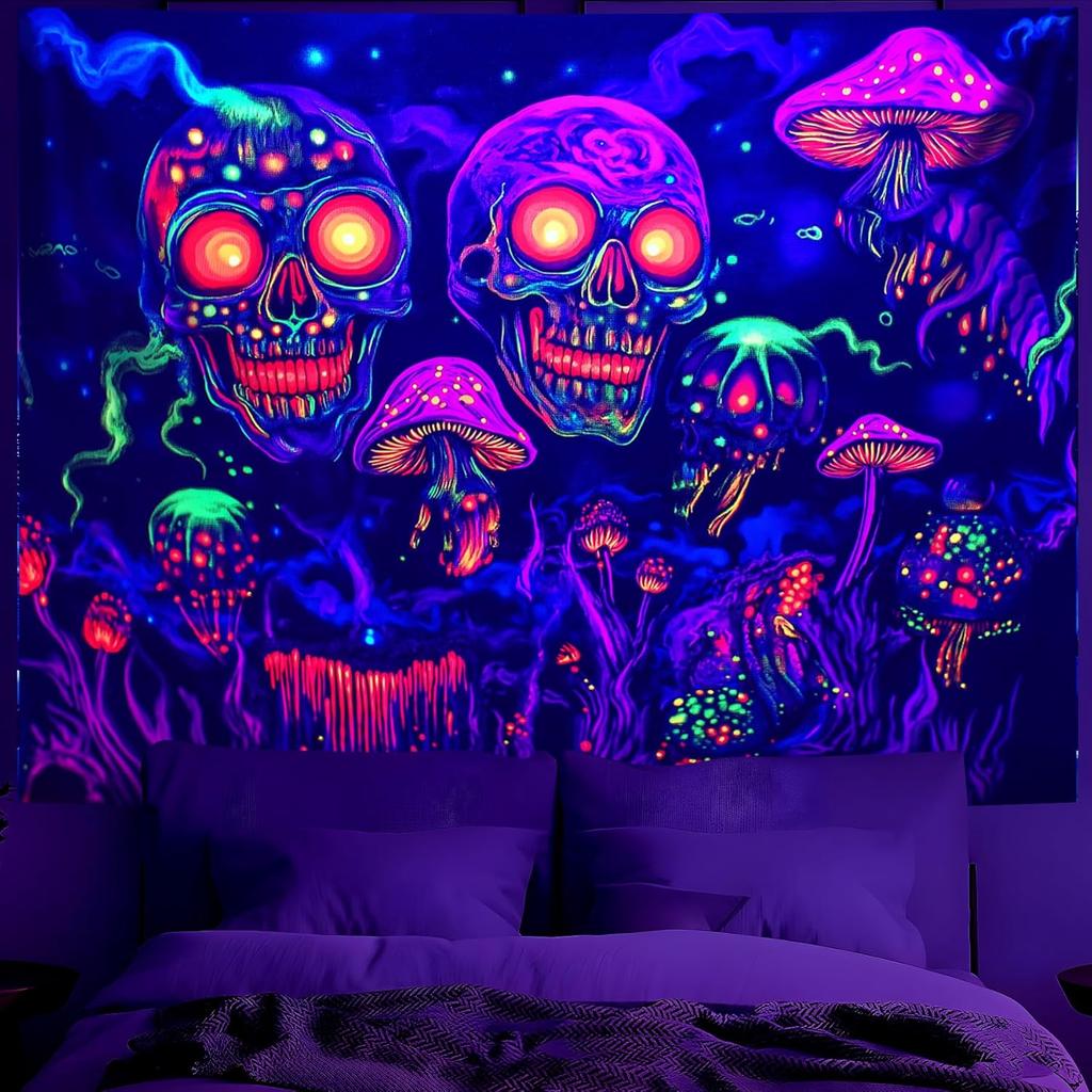 BVBOX Blacklight Halloween TapestryUV Reactive Glow In The Dark Black Light Trippy Tapestry Posters for Living Room, B