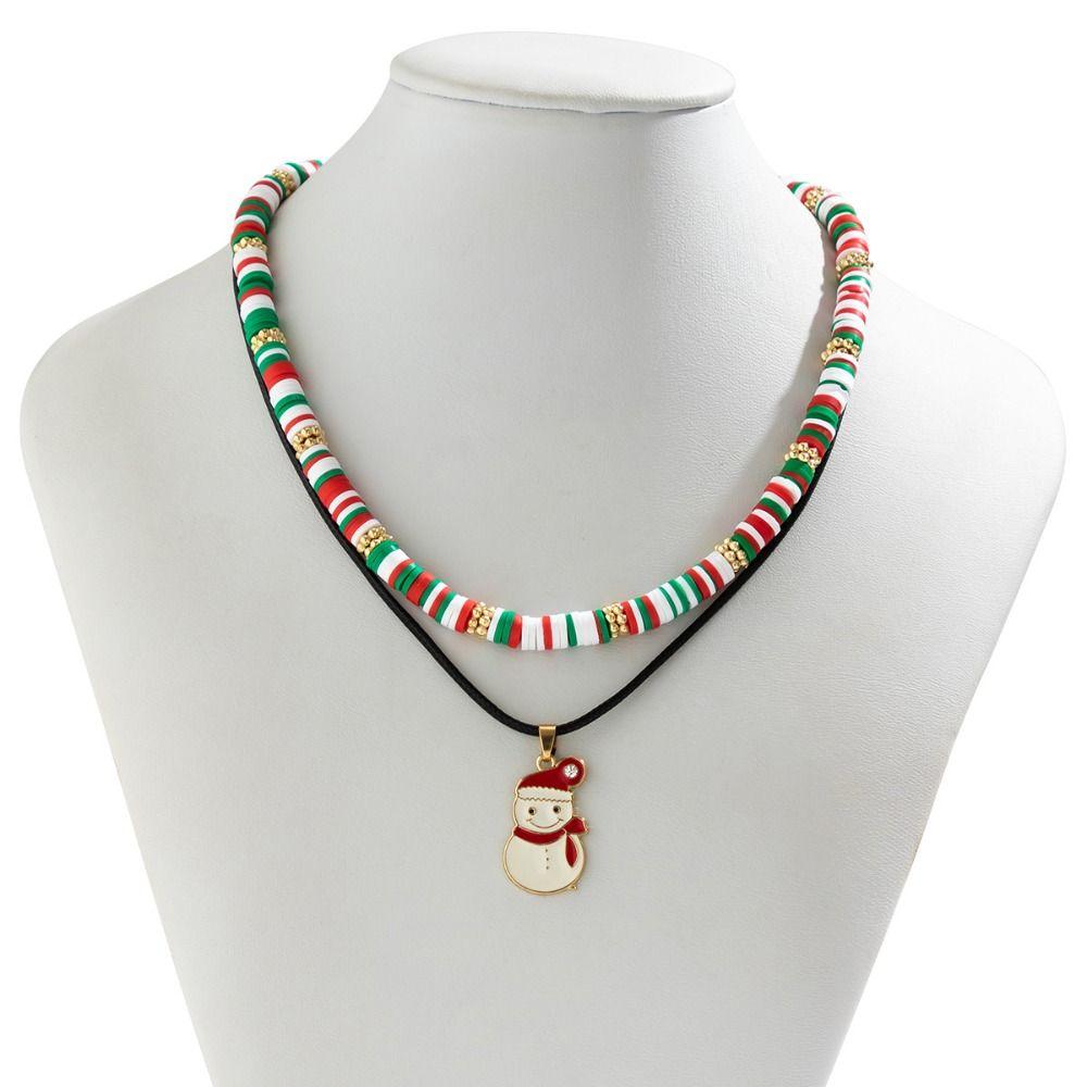 2/3/4pcs/set Cartoon Multi-layer Christmas Necklace Santa Christmas Tree Rice Beaded Chain Alloy Gingerbread Man