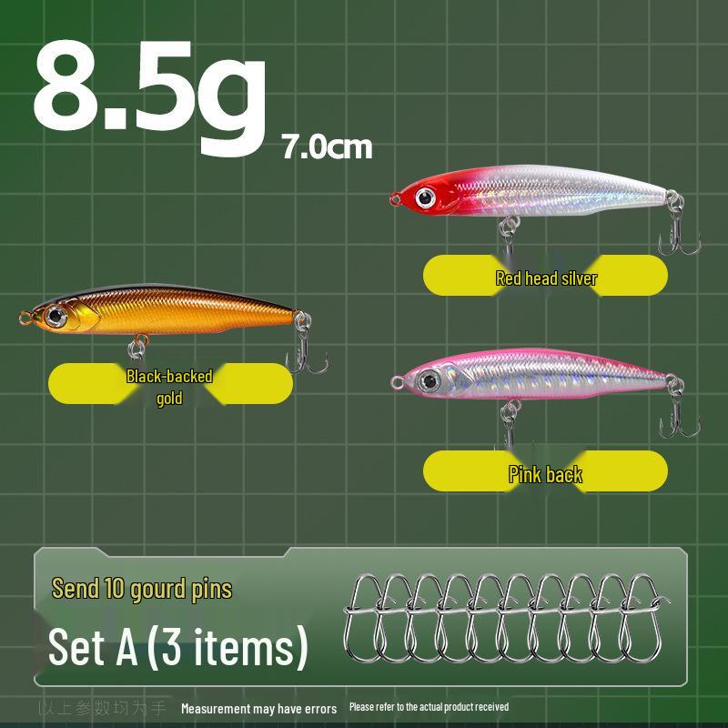 Small Silver Fish Pencil Twitching Long Cast Slow-Sinking Freshwater & Sea Fishing Lure for Mackerel & Asp