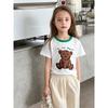 Foreign Trade Summer New Children's Short-Sleeved T-Shirt Korean Style Children's Cartoon Bear Baby Girl Clothes Pure Cotton Print Ins