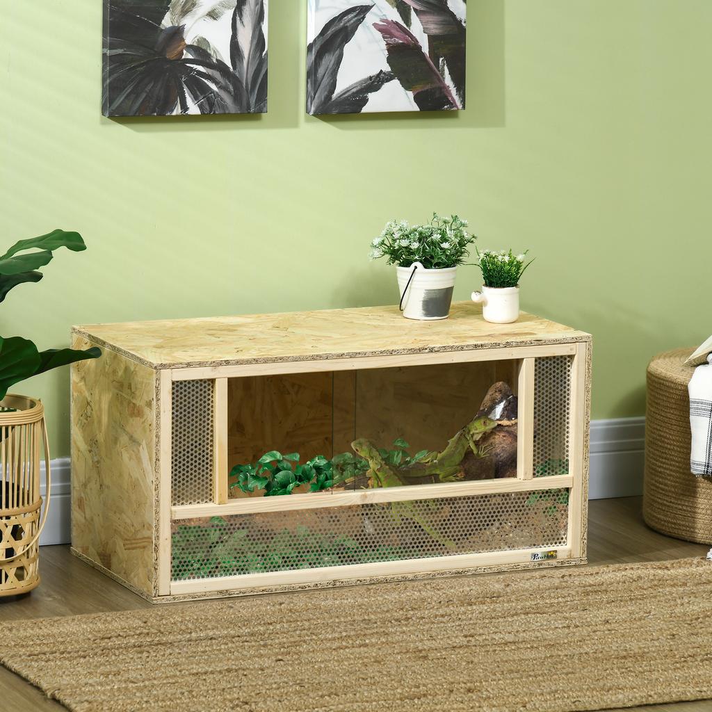 Wooden Reptile Terrarium with Sliding Glass Doors and Mesh Panels, 40x80x40 cm