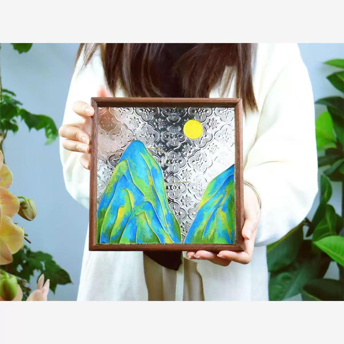 Cloisonné Enamel Painting Tray Kit – DIY Jingtai Blue Wedding Gift & Decorative Glass Tea Tray.