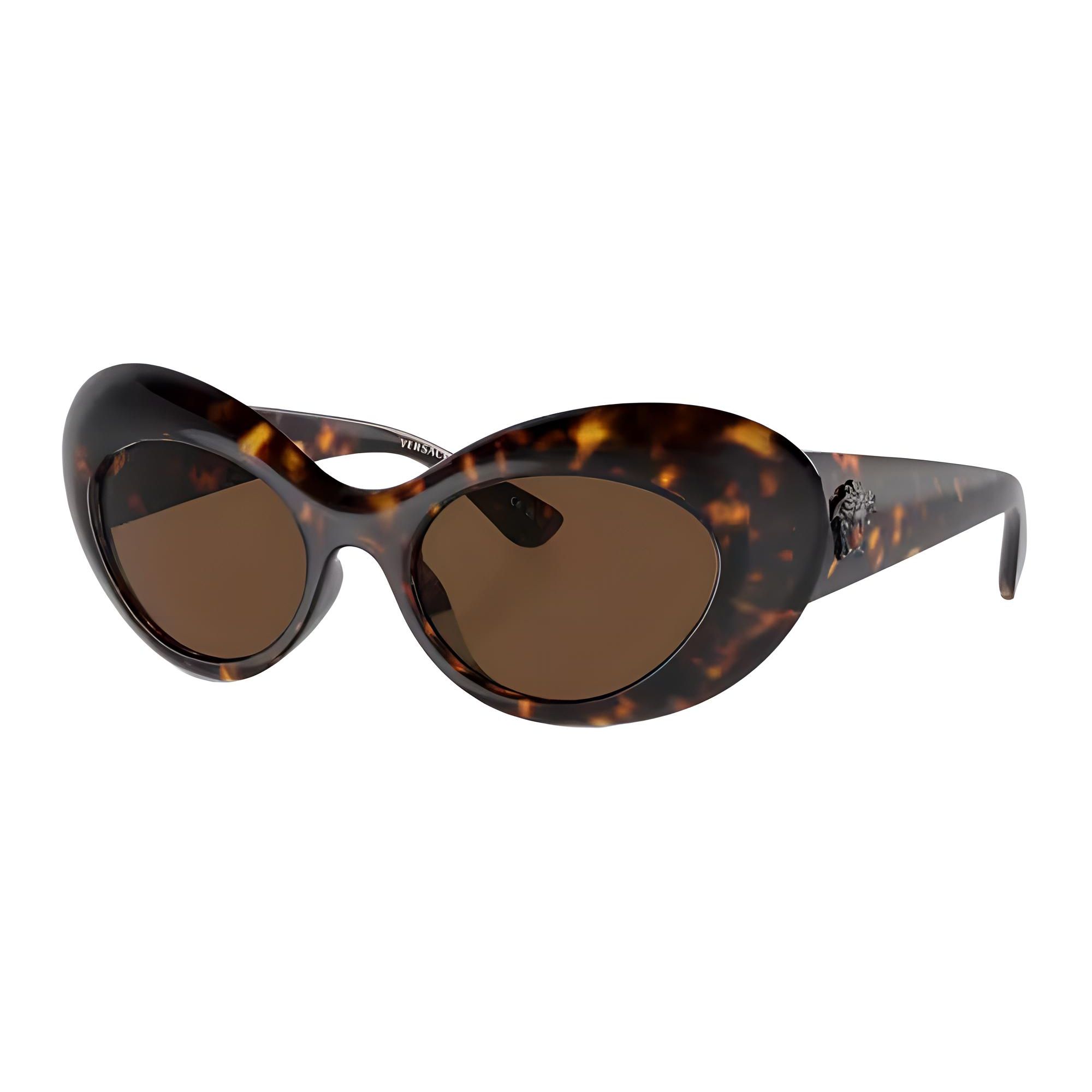 Versace Logo Decorated Oval Sunglasses Women sunglasses Tortoiseshell VE4456U10873 52,Tortoiseshell