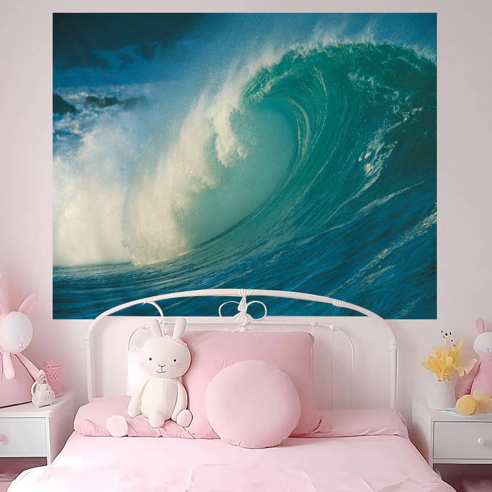 Blue Ocean Wave Hanging Bohemian Tapestry Japanese Wall Tapestry Anime Kawaii Room Decor