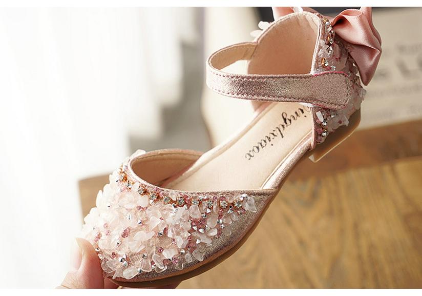 Girls' Korean Rhinestone Bow Half Sandals - Spring/Summer Soft Sole Princess Shoes