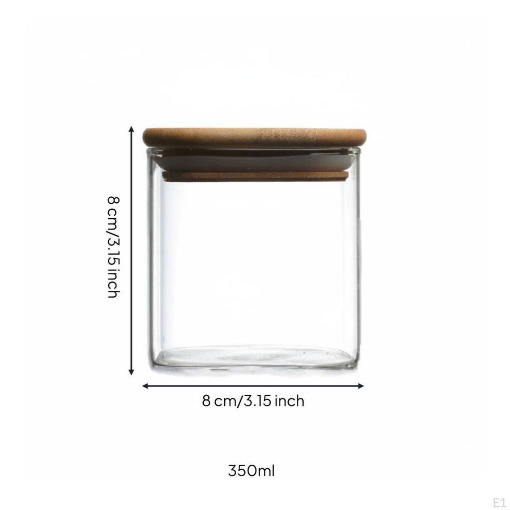Square Glass Jar Transparent Body Food Storage SpaceSaving Airtight Canister with wood Lid