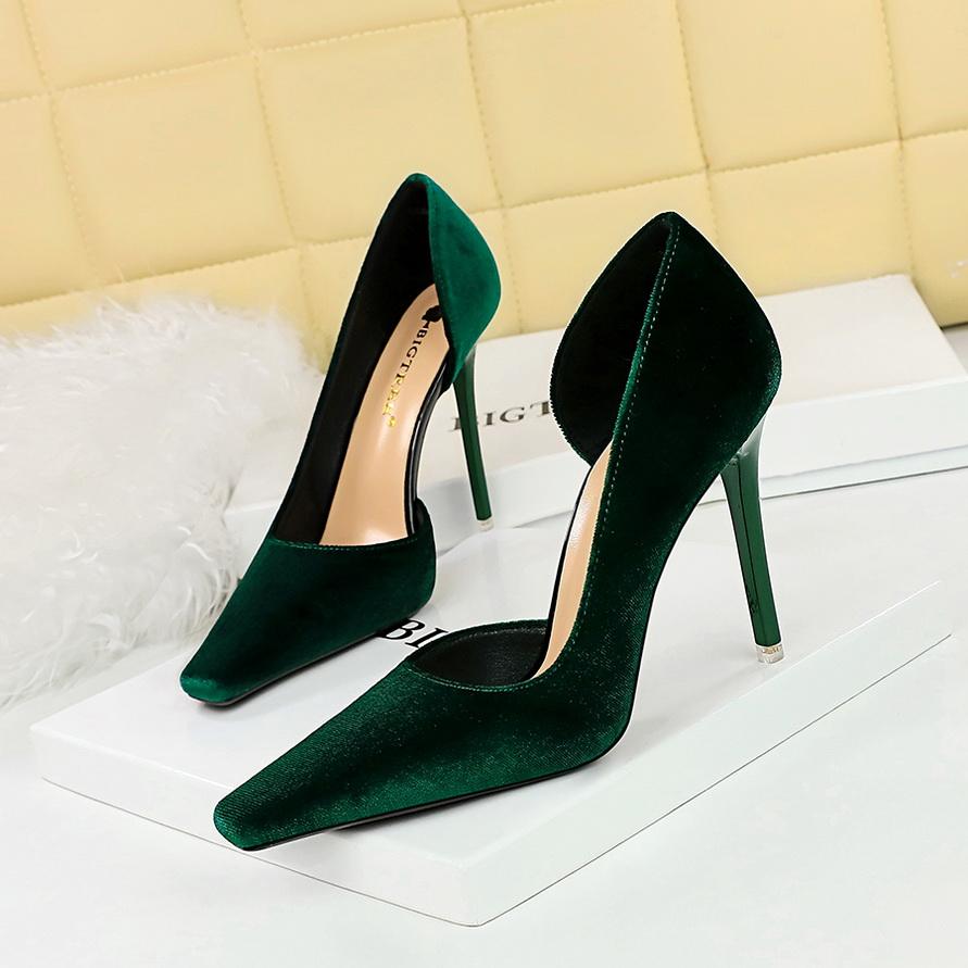 Women's Banquet High Heels Slim Heels Shallow Mouth Square Head Side Hollow Single Shoes