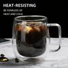350ml Double-layered Glass Cups Transparent Insulated Coffee Cups and Tea Cups with Handles for Cappuccino Milk Juice Drinkware