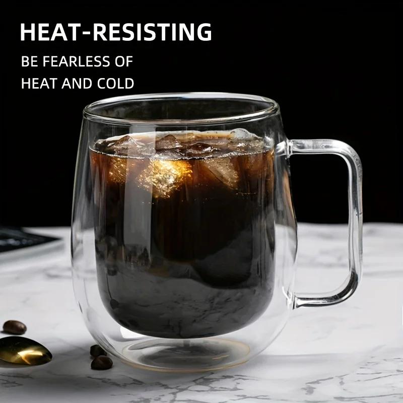350ml Double-layered Glass Cups Transparent Insulated Coffee Cups and Tea Cups with Handles for Cappuccino Milk Juice Drinkware