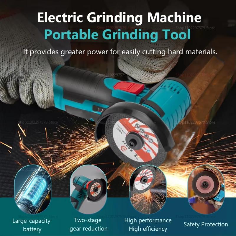 Electric Angle Grinder 19500rpm Lithium Battery Mini Polishing Grinding Diamond Cutting Tool for Metal Concrete DIY Projects