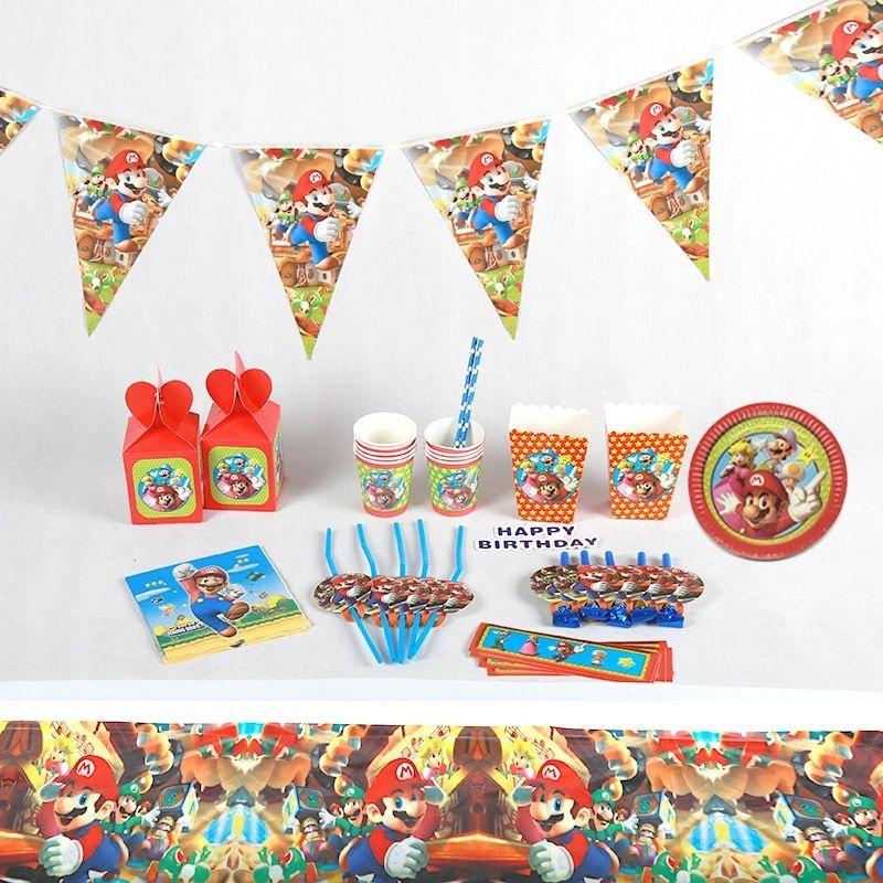 Mario Super Themed Birthdy Party Supplies Decor Banner Cups Napkins Tablecloth