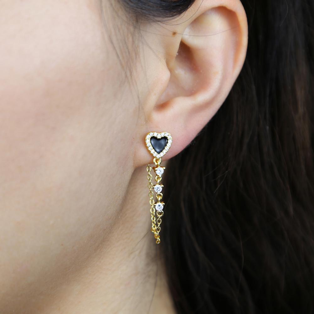 Cute Cubic Zirconia Cz Gold Plated Color Tassle Heart Enamel Earrings For Women Earring Fashion Jewelry