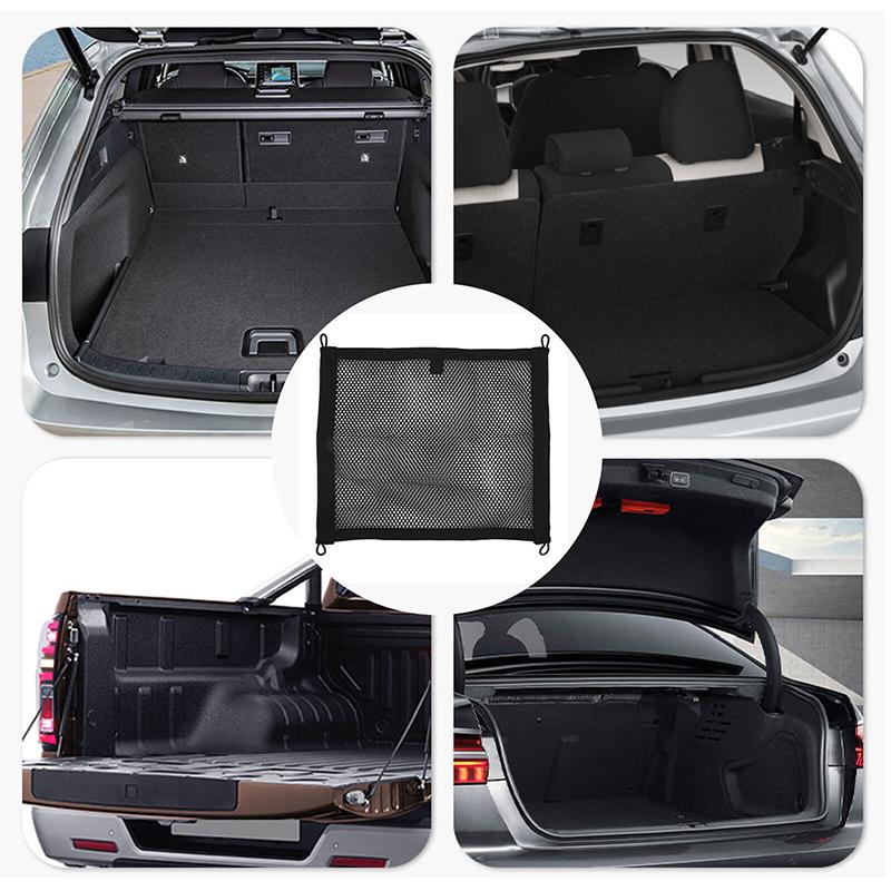 Elastic Cargo Net Double Layer Cargo Netting Storage Pouch with Hanging Clasps